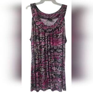 Perception Women Bold Pink & Black Snake Print on Gray Sleeveless Tunic, Size 1X